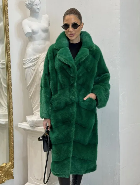 Норка паркет английский воротник - цвет изумруд - фото 2