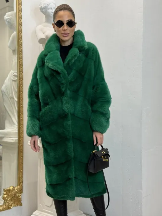 Норка паркет английский воротник - цвет изумруд - фото 1