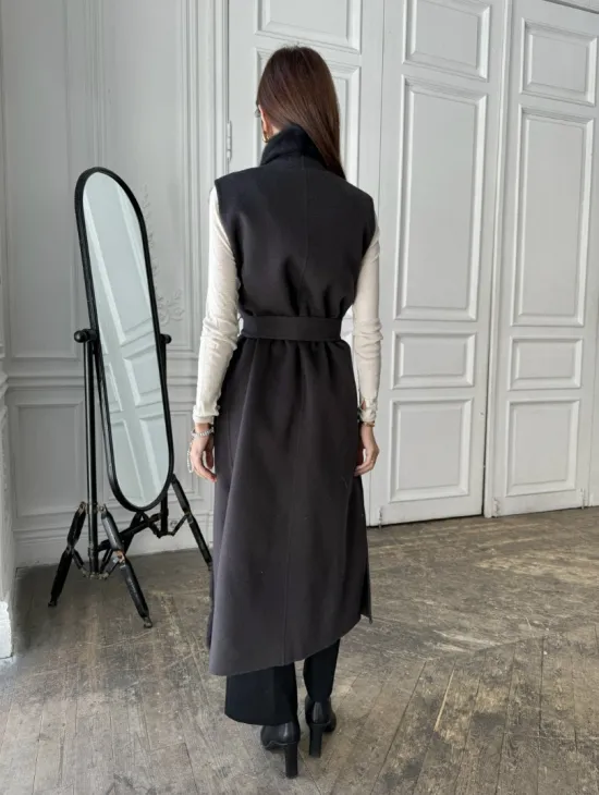 Элегантное пальто из кашемира с мехом норки - фото 6