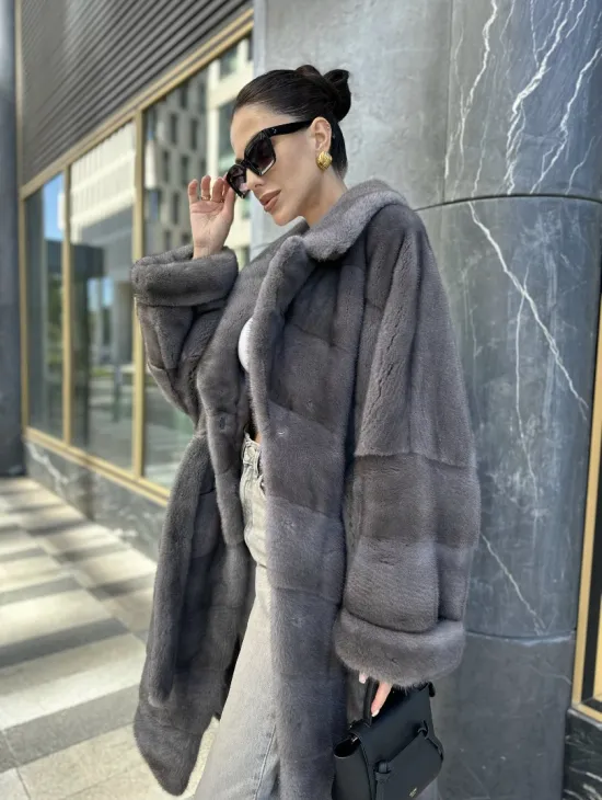 Норковая шуба в цвете сапфир - фото 4