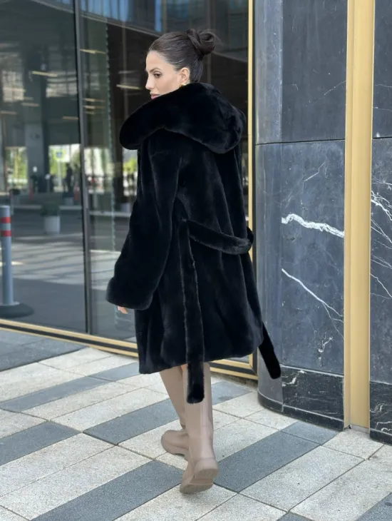 Шуба норковая с капюшоном, мех BLACKGLAMA - фото 9