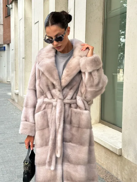 Шуба из импортной плюшевой норки английский воротник - нюд - фото 3