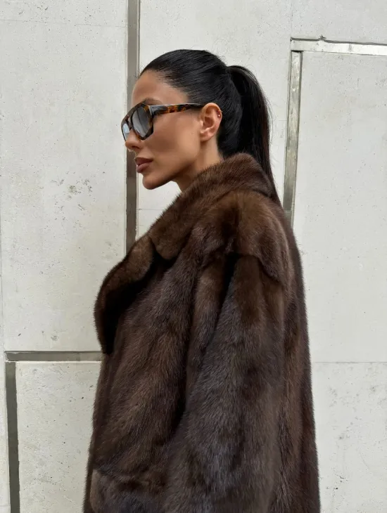 Шуба норковая - жакет с английским воротником цвет соболь - фото 7